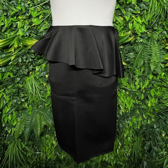Women Skirt XL‎ Black Midi Peplum Stretch Fitted Ruffle Fits Small AOMEI 1286 - Picture 5 of 11